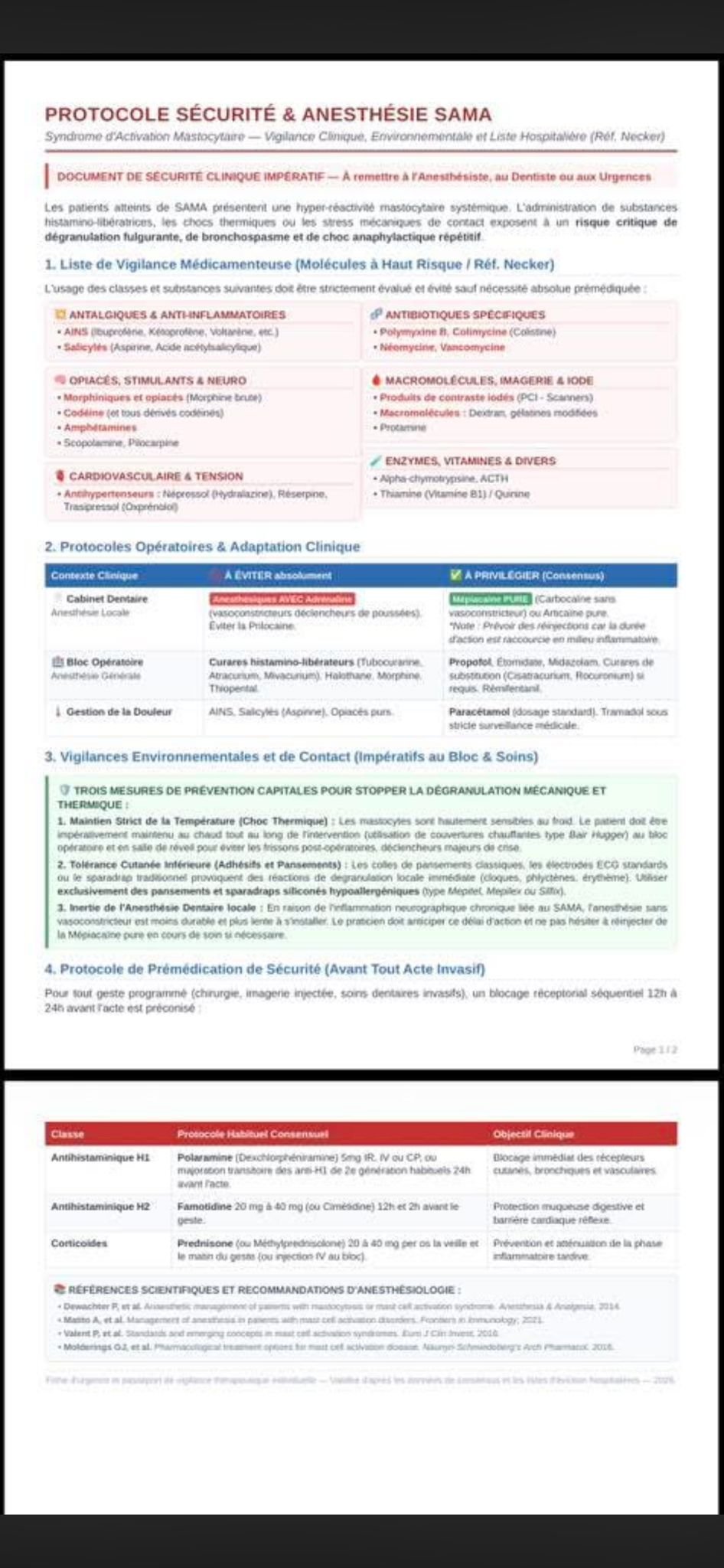 Protocole sécurité et anesthésie SAMA — document fourni
